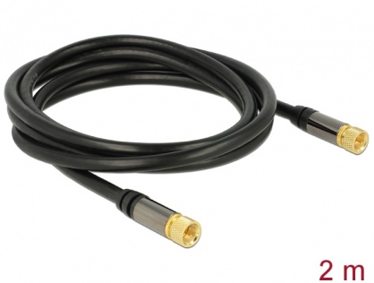 Cablu antena F Plug la F Plug RG-6/U 2m Negru, Delock 88919